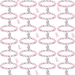 Pink Beaded Bracelets 24 Pcs Breast Cancer Awareness Gifts for Women Support